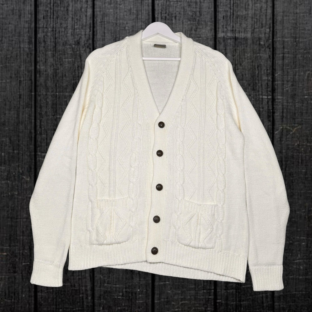 Vintage 80s Macys Beige Knit Cardigan Sweater Acrylic Women's Roomy Large